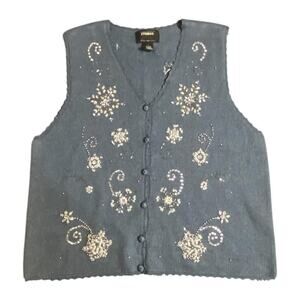 Women's Vintage Beaded and Embroidered Snowflake Sweater Vest